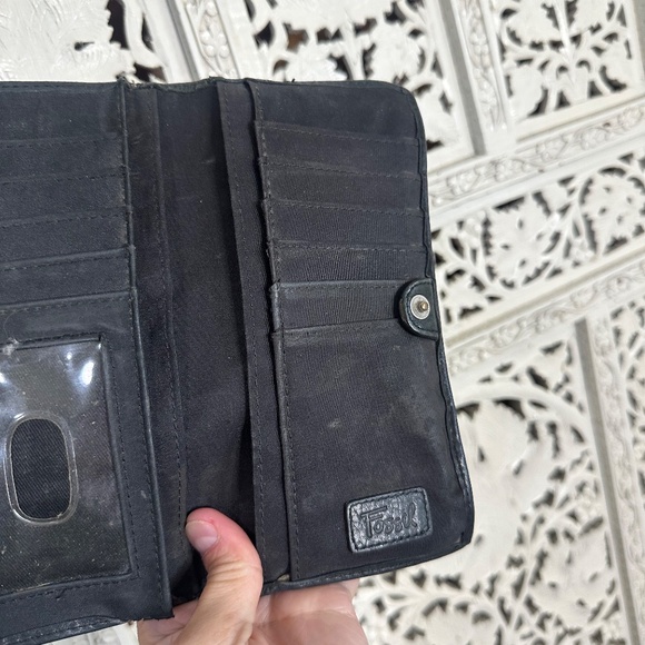 Vintage Fossil Dark Gray Leather Studded Multi Compartment Wallet - Picture 7 of 9